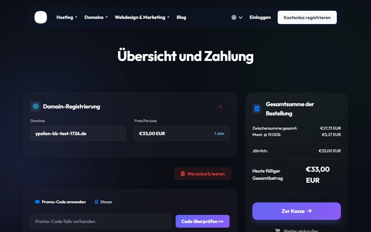 Warenkorb Übersicht