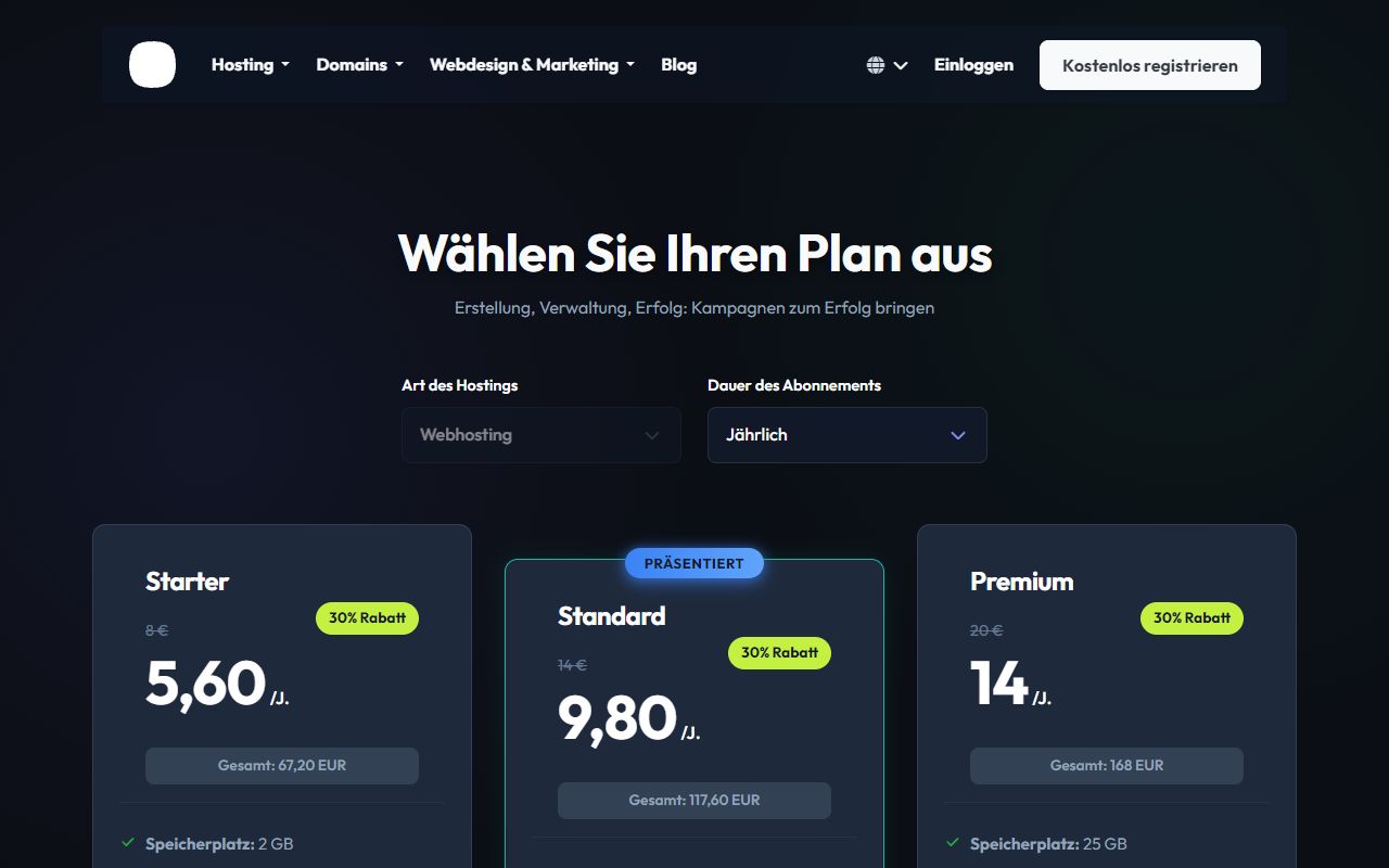 Hosting Pakete Auswahl